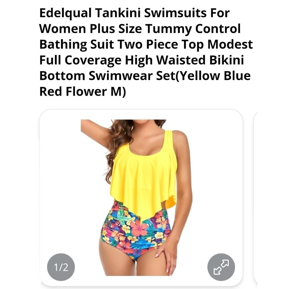 EDELQUAL - Medium Tropical Two Piece Tummy Control Swim Suit - Picture 6 of 6